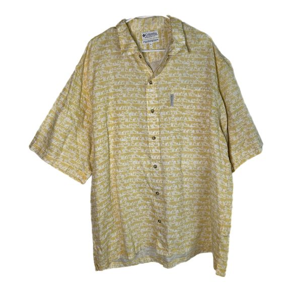 Columbia Men's Yellow Button down Shirt with White Designs, XL, Pre-owned - Picture 2 of 6